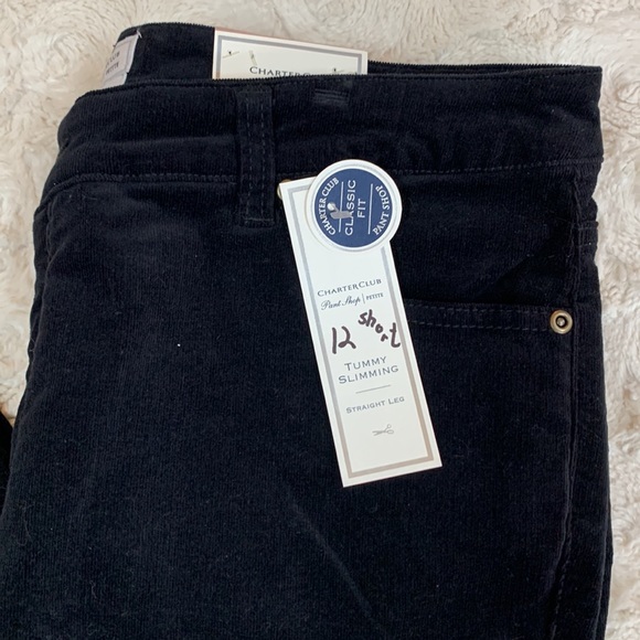 NWT Charter Club Black Corduroy Pants Size 12 Petite Short - Picture 2 of 5
